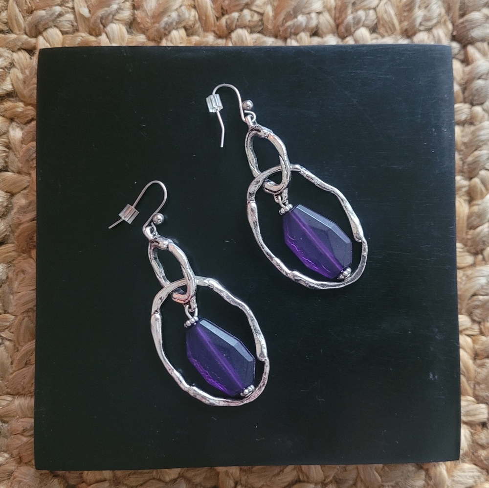 Chico's purple and clear caged beaded silver toned necklace & earring set - Picture 2 of 6